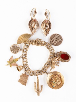 Gold Charm Bracelet with Earrings