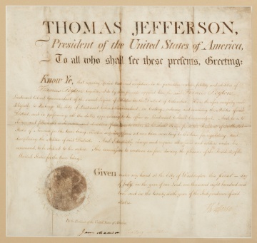 Thomas Jefferson, 1802 Appointment Document