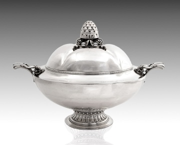 Fine and Rare Monumental Georg Jensen Silver Centerpiece Tureen and Cover, Model 573
