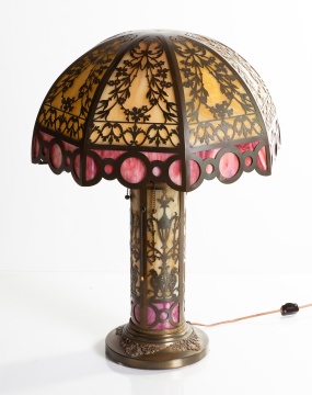 Attributed to Revere Brass and Slag Glass Lamp
