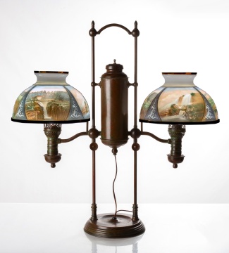 Tiffany and Co. Double Student Lamp with Lithophane Niagara Falls Shades
