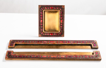 Tiffany Furnaces Art Deco Red Azurite Pattern Picture Frame & Blotter Ends