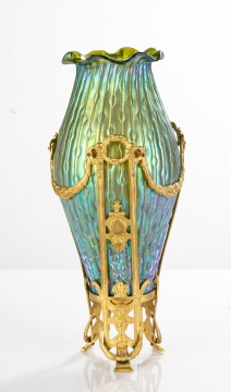 Wilhelm Kralik Art Nouveau Iridescent Urchin Vase with Gilt Mounts