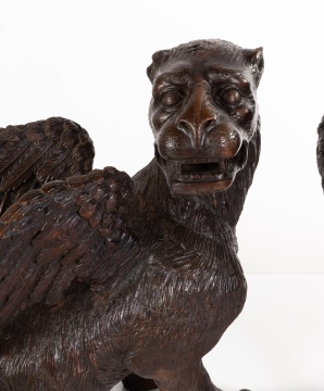 Pair of Spanish Late 19th Century Carved Wood Griffins