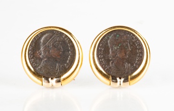 Ladies Italian Vesco Coin Gold Earrings and Pendant