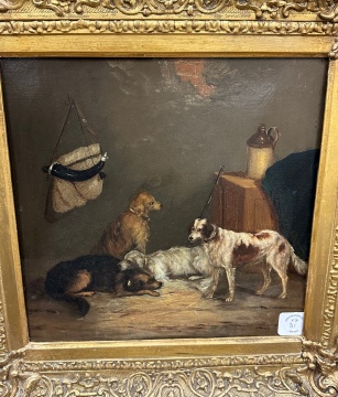 Pair of 19th Century Interior Paintings with English Dogs, After George Armfield
