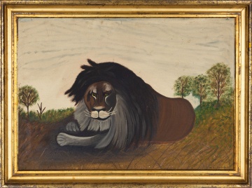 19th Century Folk Art Painting of a Lion