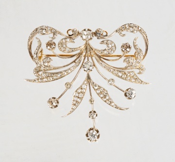 French Belle Epoque Gold, Silver, & Rose Cut Diamond Brooch/Pendant