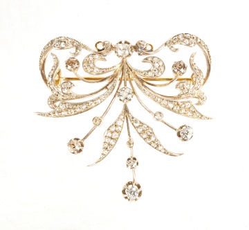 French Belle Epoque Gold, Silver, & Rose Cut Diamond Brooch/Pendant