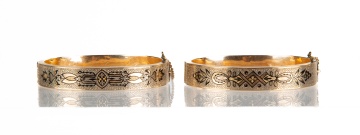Pair of Ladies Victorian Gold & Black Enameled  Bracelets