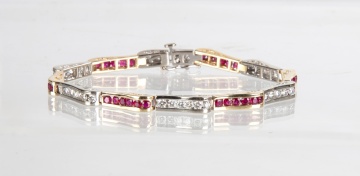 Ladies 14K Gold Diamond & Ruby Bracelet