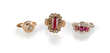 Three Ladies Diamond, Ruby, Garnet & Pearl Rings