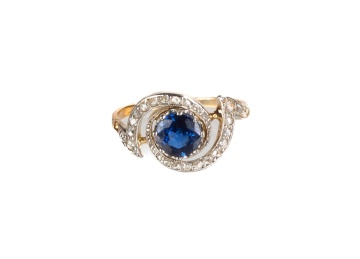 Art Deco Gold, Platinum, Sapphire & Diamond Ring