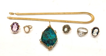 10K Gold, Opal, Hardstone & Cameo Jewelry Grouping