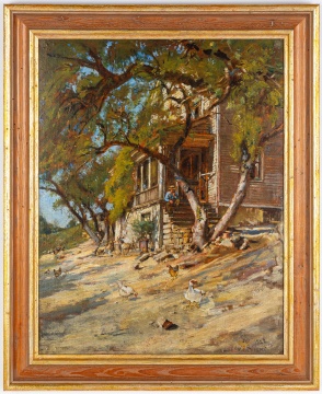 Edward S. Siebert (American, 1856-1938) "Backyard with Chickens Scene"