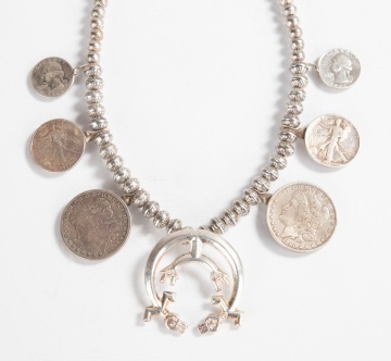 Native American Navajo Sterling Silver Necklace with Coins