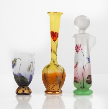 Three Daum Nancy Miniature Cameo Glass Cabinet  Pieces
