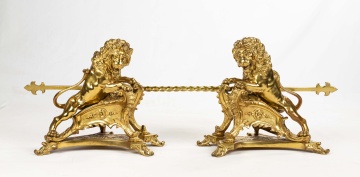 French Bronze Lion Figure Chenets