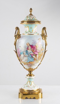 19th Century Sevres Style Hand Painted Porcelain Covered Urn