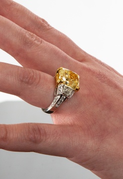 10.10ct. Fancy Yellow Diamond, 22k Gold and Platinum Ring