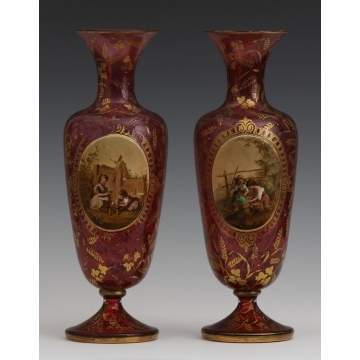 Pair of Fine Moser Enameled Vases