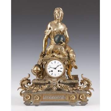 French Gold Patinated Metal Clock