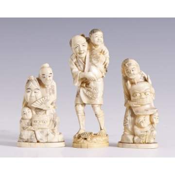 Sgn. Carved Ivory Japanese Figures