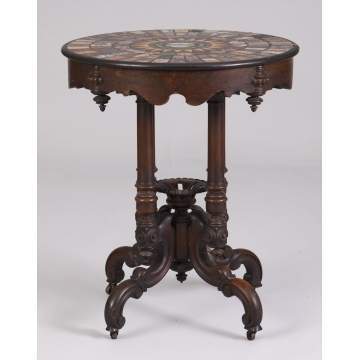 19th Cent. Rosewood & Walnut Specimen Marble & Micro Mosaic Table