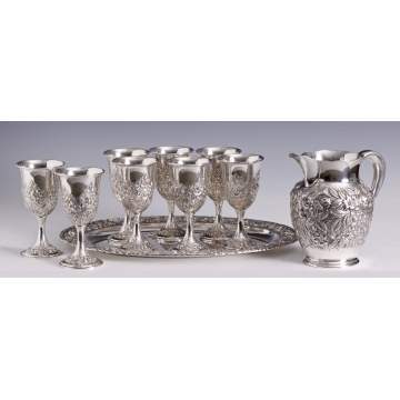 S. Kirk & son, Baltimore, Sterling Pitcher, Oval Tray & 8 Goblets