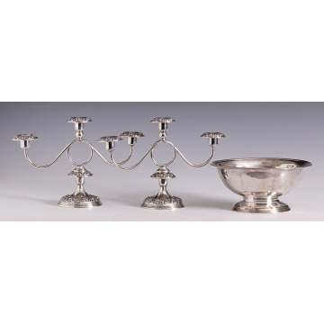 Sterling Candlesticks and Bowl