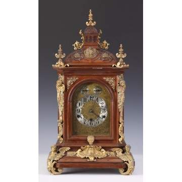 German Carved Mahogany Shelf Clock w/Brass Mounts 