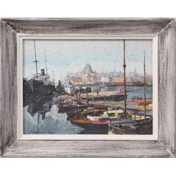 Sgn. Painting, harbor scene