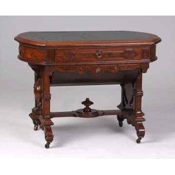 Victorian 2 Drawer Desk w/Inlaid Leather Top