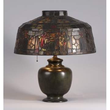 Duffner & Kimberly Leaded & Stained Glass Lamp, depicting Magna Carta