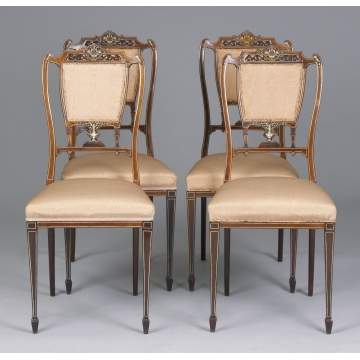 4 - Rosewood Carved Chairs w/Ivory Inlay