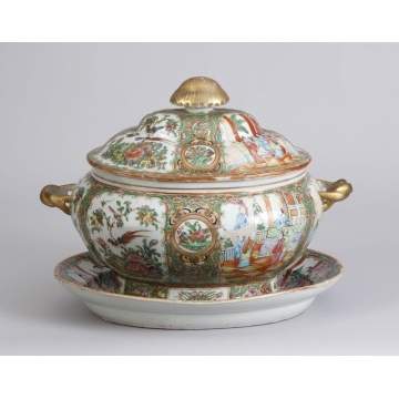 Large Covered Chinese Export Rose Medallion Tureen w/Undertray