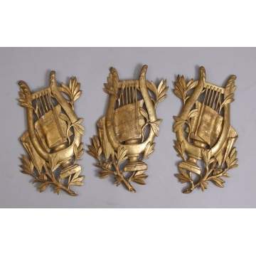 3 Carved & Gilt Harp Wall Hangings