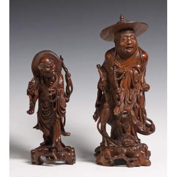 Chinese Carved Teak Wood Figures