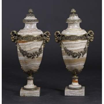 Pair of Marble Urns w/Bronze Mounts