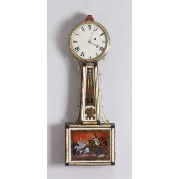 New England Ebonized and Gilt Front Banjo Clock