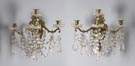 Pair of 19th Cent. Brass & Cut Crystal 4 Arm Wall Sconces