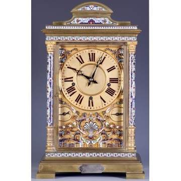 Monumental Fine Bronze & Enameled Shelf Clock