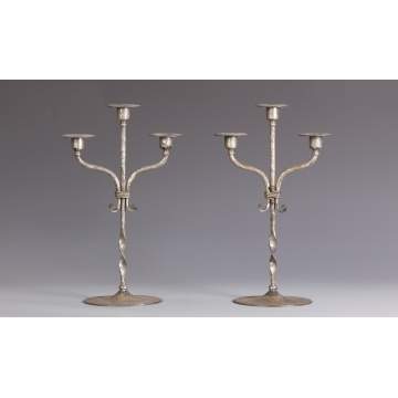 Pair of Roycroft Silver Plated Copper Candelabras