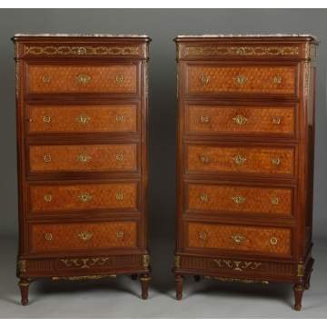Pair of F. Linke French Marquetry Inlaid Mahogany Sideboard w/Bronze Mounts