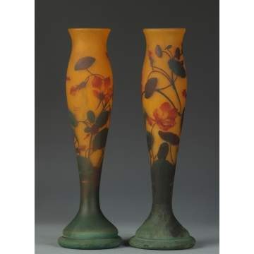Pair of Sgn. Daum Nancy 3 Color Cameo Vases