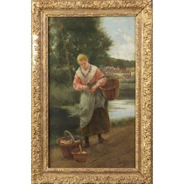 Luis Jimenez Aranda (Spanish, 1845-1928) Young lady w/vegetable basket