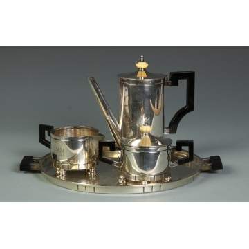 Gorham Eric Magnussen Art Deco 3 Pc. Sterling Tea Set w/Matching Tray