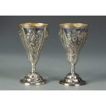 Pair of Coin Silver Goblets w/Repousse Fruit