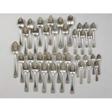 Group of early coin silver tablespoons & teaspoons