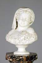 Thomas Ball (American, 1819-1911) Carved Marble Bust of Young Girl on Marble Pedestal